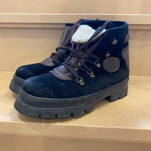 Pajar Black Suede Lug Boot with Brown Accents